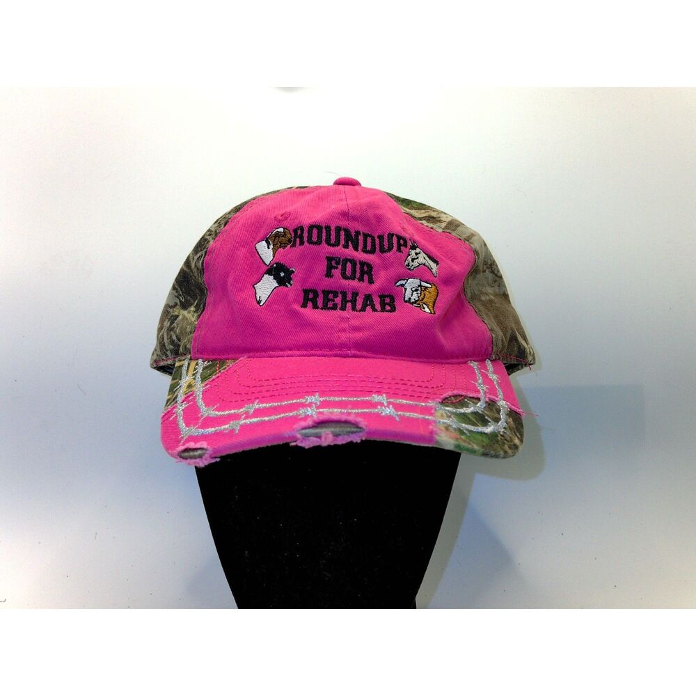 Roundup for Rehab Pink Camo Trucker Hat Women’s Distressed Cap